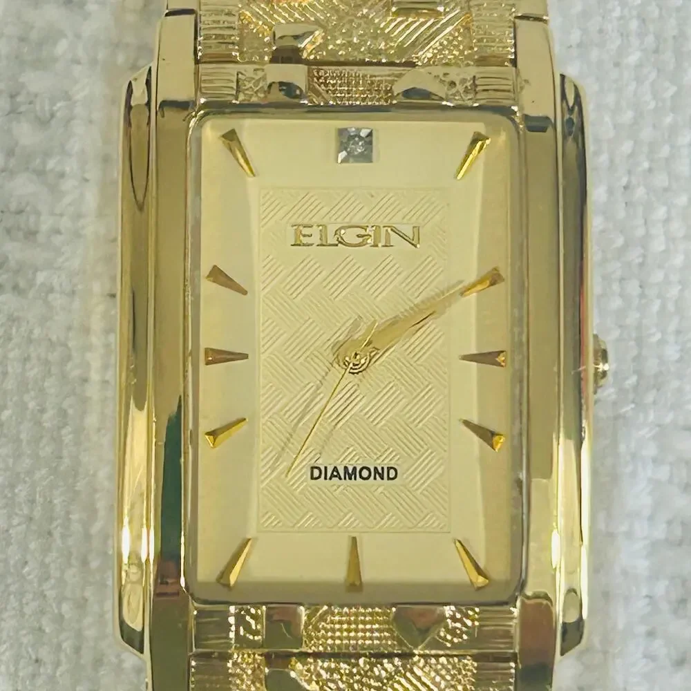 Elgin Ladies Goldtone Diamond Nugget Watch Quartz FG286NB